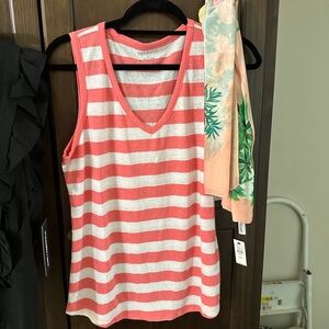 Talbots Coral and White Striped Tank Top